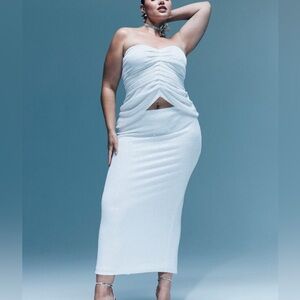 Plus Size White Sequin 2 Piece Maxi Skirt Set